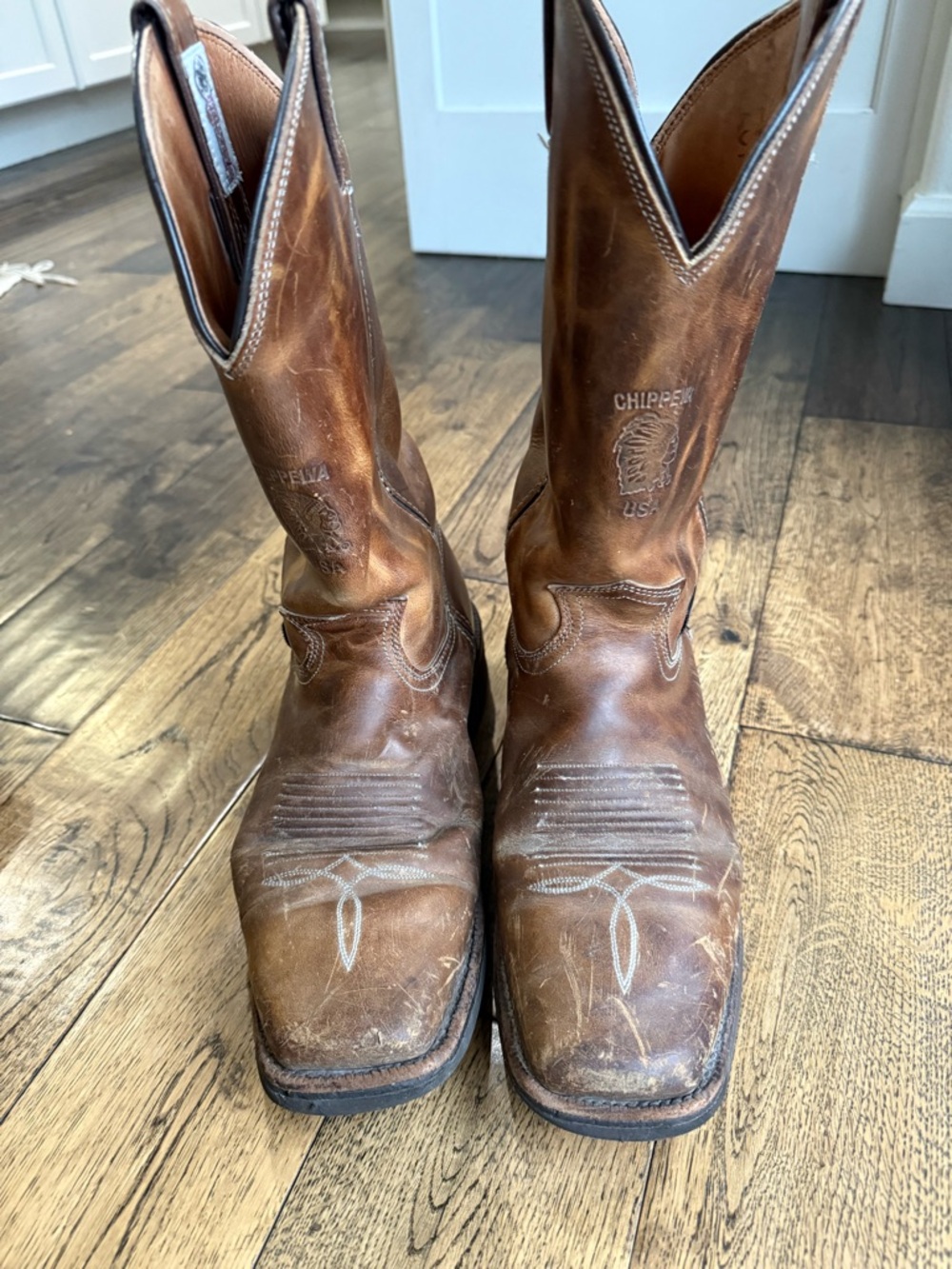Chippewa Brown Leather Western Pull-On Cowboy Boots